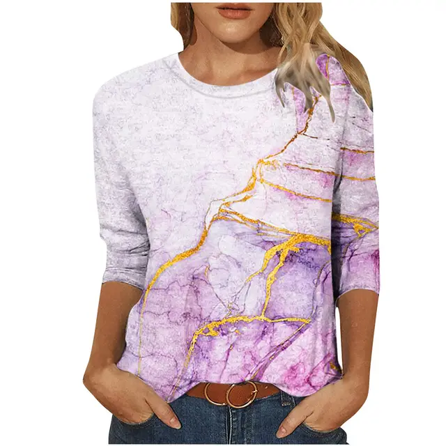 Women's Round neck Positioning Printing Mid sleeved T shirt No 3 Flower - Shop at LoveMi
