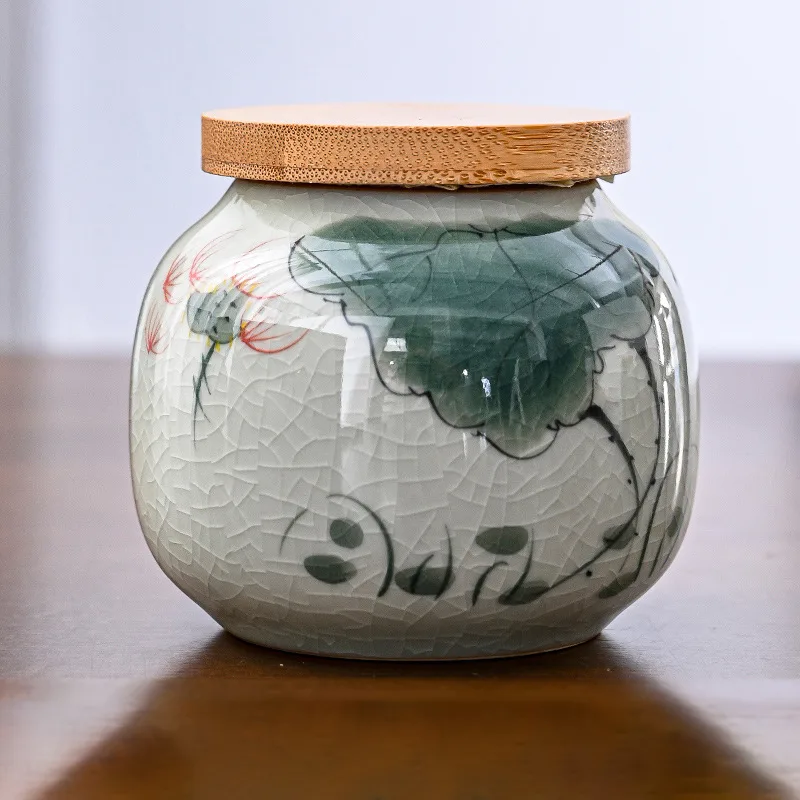 Hand Drawn Ge Kiln Tea Jar - 09 Style