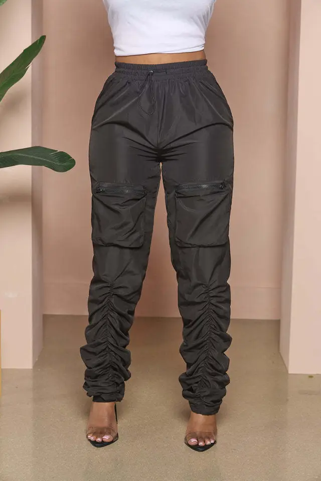 Pleating Pocket Zipper Casual Overalls Black - Shop at LoveMi