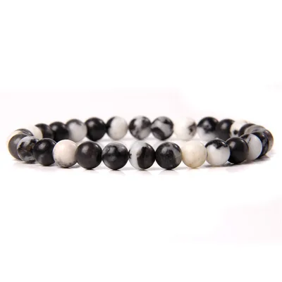 6mm Natural Stone Bracelet Hand woven Sports Energy Bracelet Black And White Zebra - Shop at LoveMi