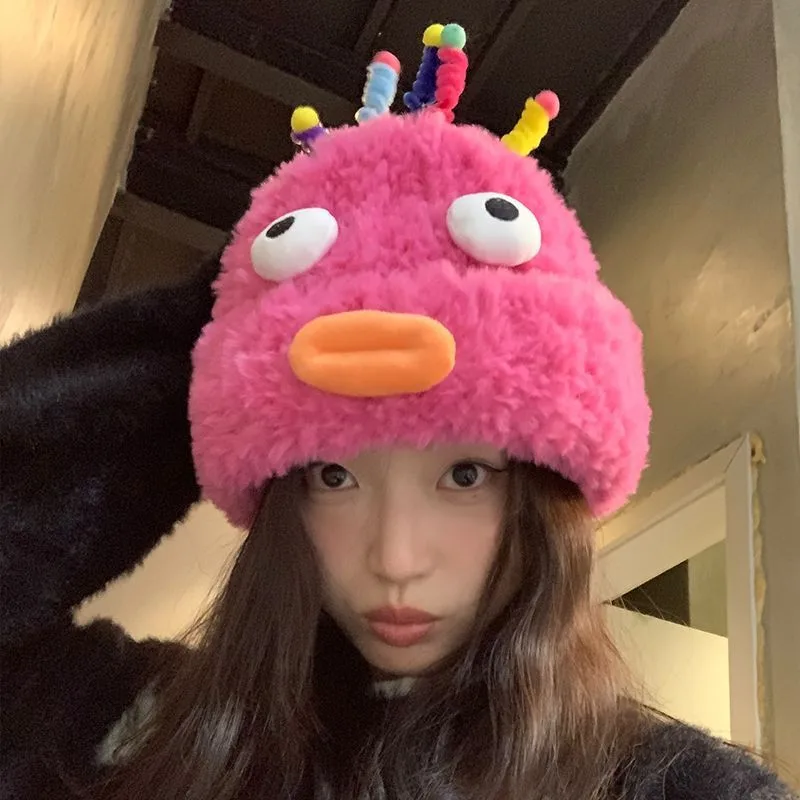 Plush Hat Cute Fleece-lined Ear Protection - Red