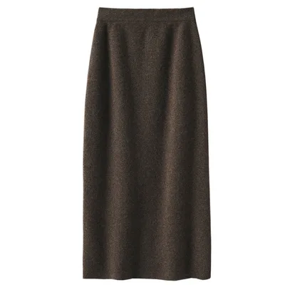 Women's Wool Four flat Thickened Skirt Autumn And Winter Cashmere Knitted Dress Slimming Skirt Straight Mocha - Shop at LoveMi