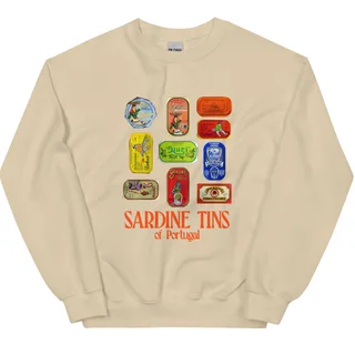 European And American Fashion Canned Fish Printed Crew Neck Sweatshirt - Sand Color