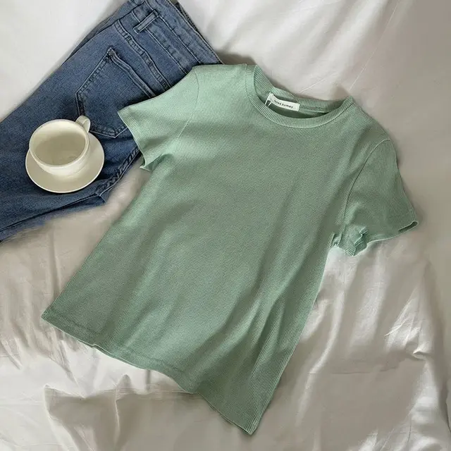 Women's Solid Color Short sleeved T shirt Slim fit Crop top Green - Shop at LoveMi