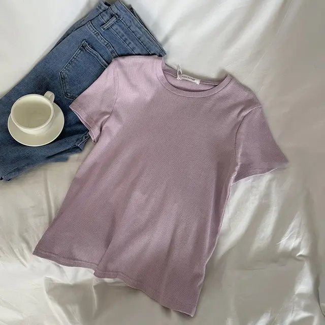 Women's Solid Color Short sleeved T shirt Slim fit Crop top Purple - Shop at LoveMi