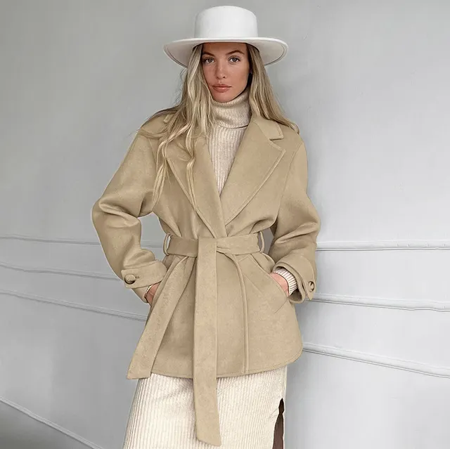 Retro Khaki Suit Collar Trench Coat Coat Khaki - Shop at LoveMi