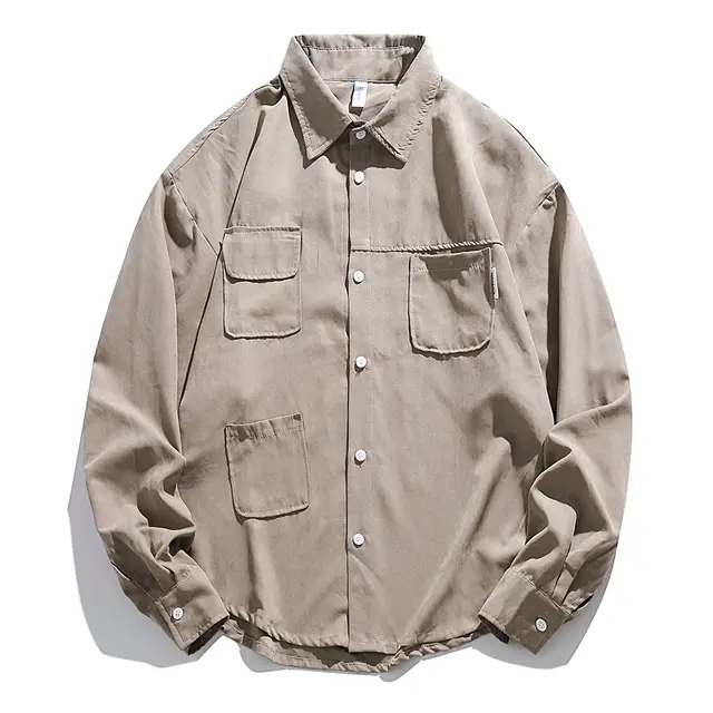 Japanese Vintage Loose Fitting Work Shirt Light Coffee Color - Shop at LoveMi