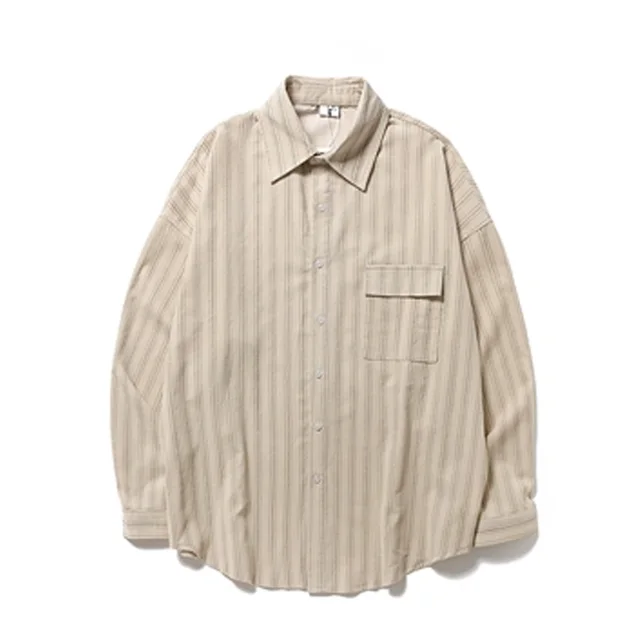 Japanese Retro Pinstripe Shirt College Style Apricot - Shop at LoveMi