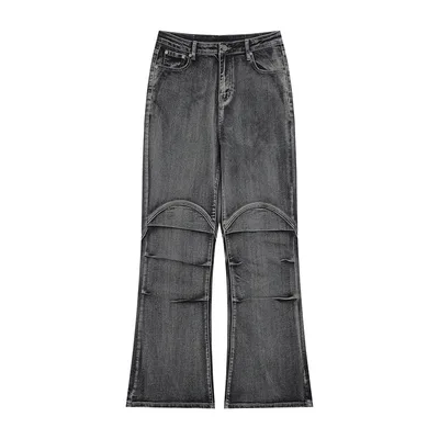 Pants Fashion Brand Washed Old Pleated Slightly Flared Jeans Black Gray L3764 - Shop at LoveMi
