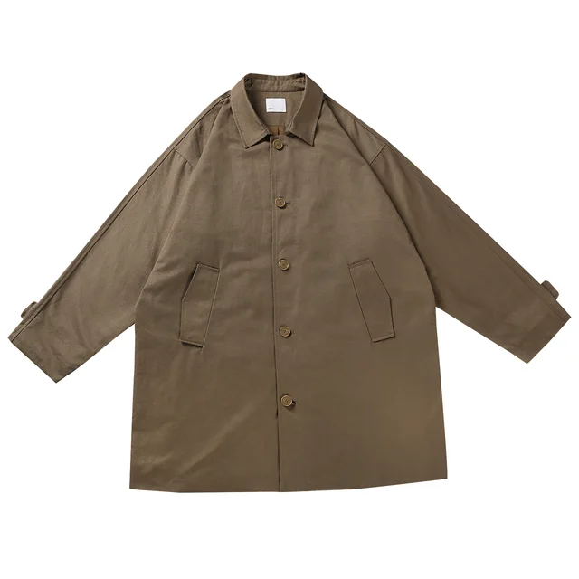 Japanese style Retro Mid length Men's And Girls' Single breasted Loose Overcoat Coat Deep Khaki - Shop at LoveMi