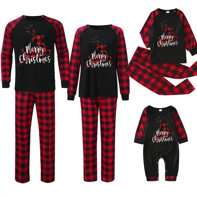 Plaid Stitching Printing Christmas Homewear Parent child Suit Jjfa01 119 - Shop at LoveMi