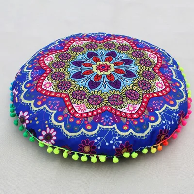 Flower Round Seat Cover Furniture Cushion Case Sapphire Blue Leaves Flowers - Shop at LoveMi
