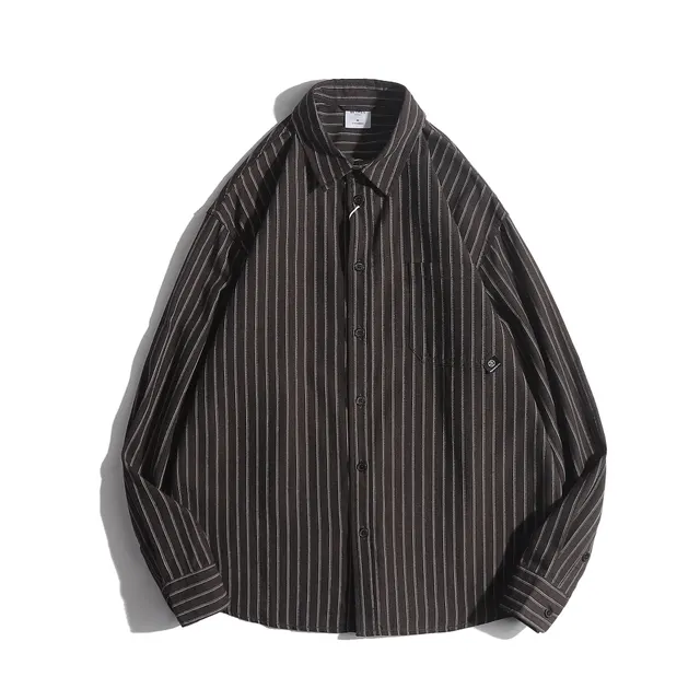 Autumn Retro College Long Sleeve Loose fitting Shirt Brown - Shop at LoveMi