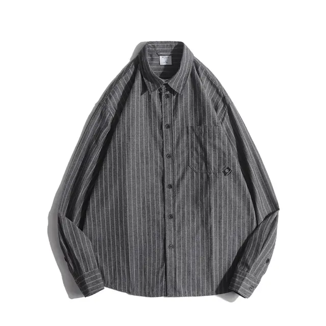 Autumn Retro College Long Sleeve Loose fitting Shirt Gray - Shop at LoveMi