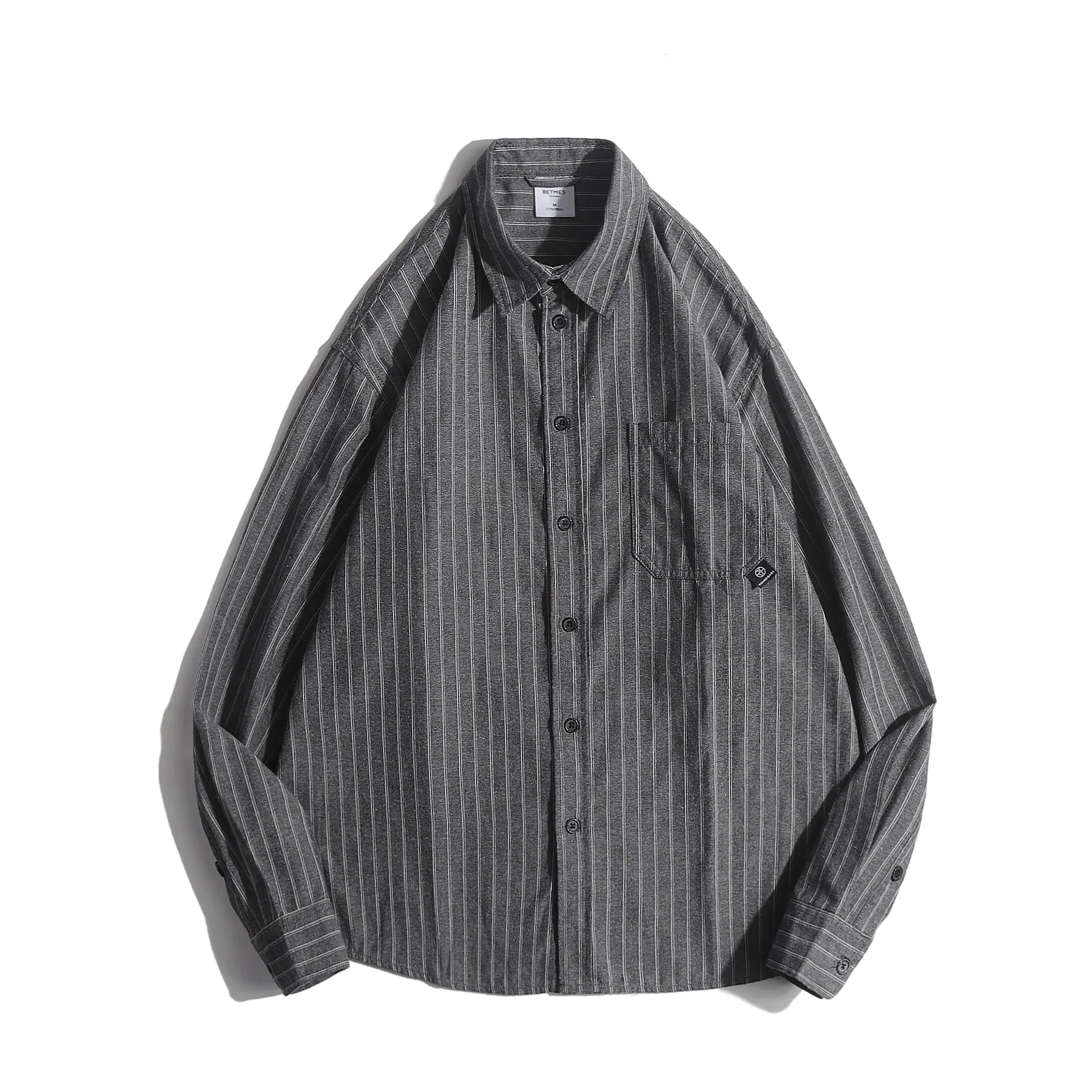 Autumn Retro College Long Sleeve Loose-fitting Shirt - Gray
