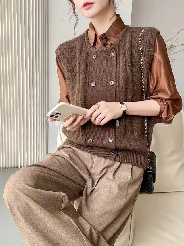 Sweater Vest Cardigan Women Brown - Shop at LoveMi