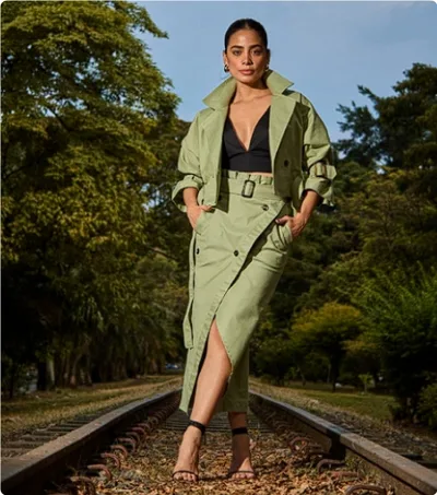 European And American Leisure Workwear Elegant Button Belt Suit Skirt Green - Shop at LoveMi