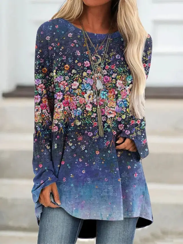 Pullover Long Sleeve Abstract 3D Printed Loose Round Neck Women's T shirt Bl1C2229113 - Shop at LoveMi