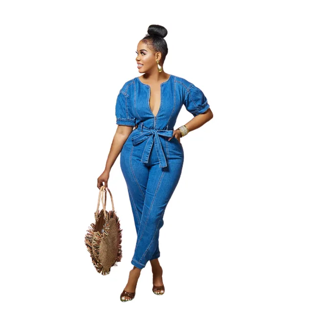 Women's Fashion Blue Washed Jumpsuit Blue - Shop at LoveMi