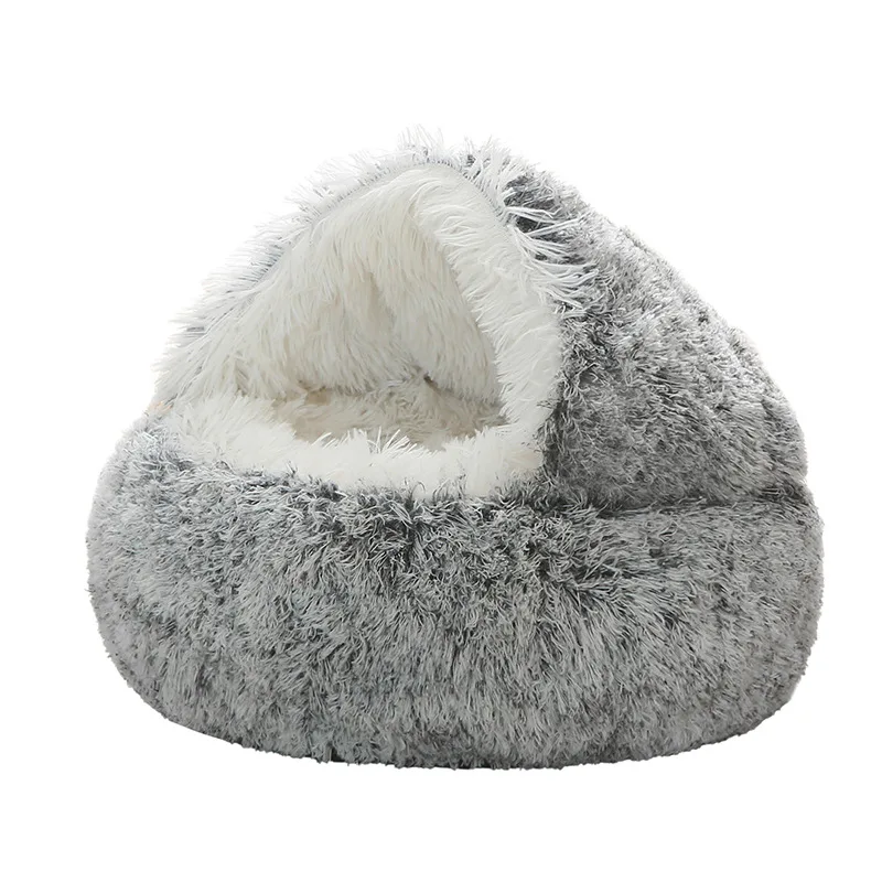 Semi-closed Cat Bed Four Seasons Universal Cover Shell Nest Small Dog Winter Pet Supplies - Black