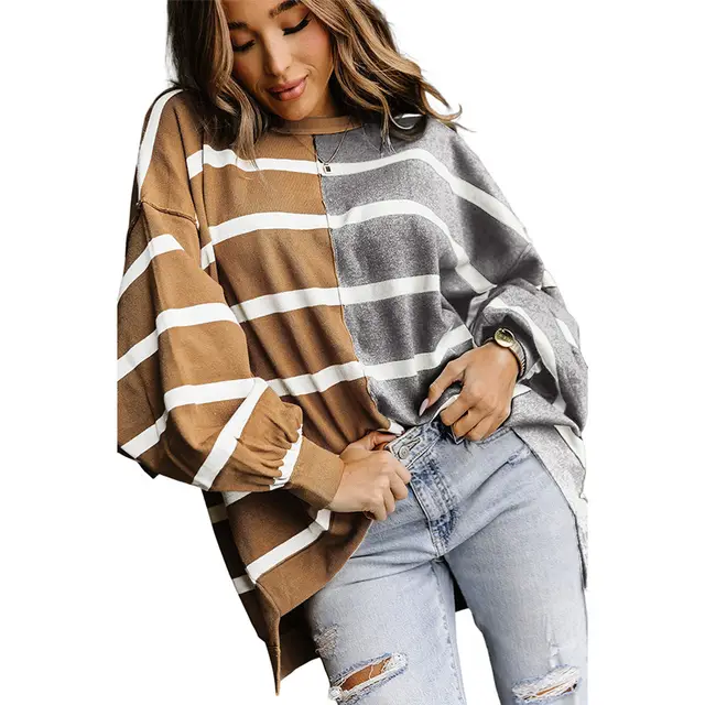 Striped Loose All match Long sleeved Pullover For Women Lc25122898 Gray - Shop at LoveMi