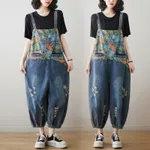 Patchwork Print Denim Overalls