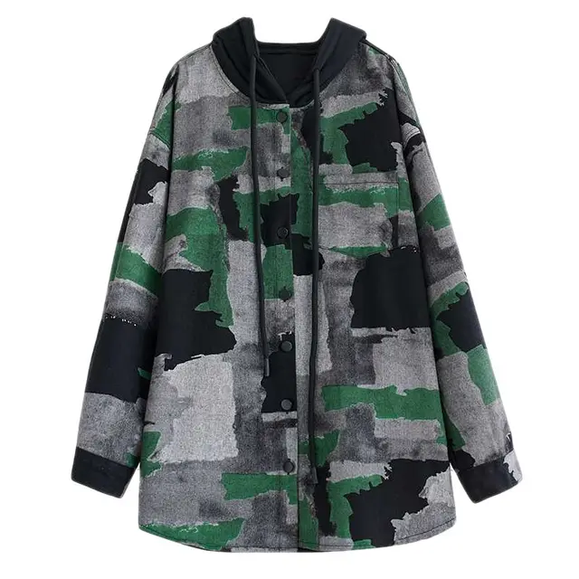 Plus Size Loose Fashion Slimming Coat Women Camouflage Green - Shop at LoveMi