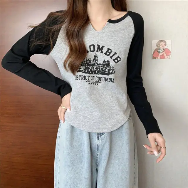 Women's Raglan Sleeve T shirt Autumn Clothes Gray - Shop at LoveMi