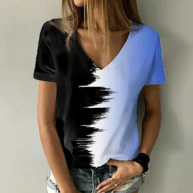Women's Printed Short Sleeve Casual Weekend Basic V neck Abstract 3D Printing Painting Tmw171 7 - Shop at LoveMi