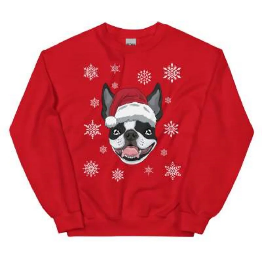 Christmas Movie Boston Terrier Sweatshirt - Red
