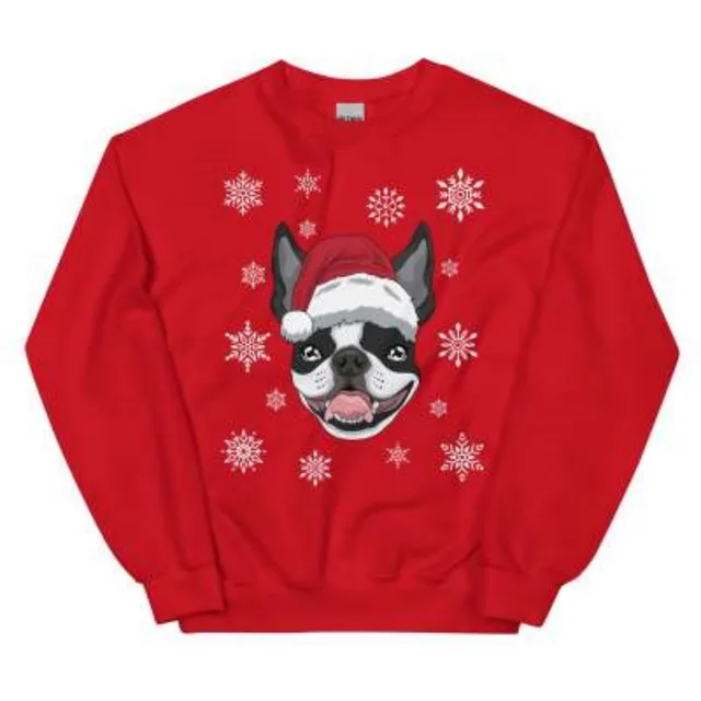 Christmas Movie Boston Terrier Sweatshirt Red - Shop at LoveMi