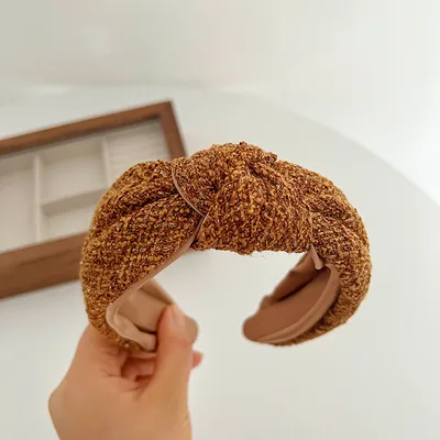 Classic Style Dark Coffee Wool Knot In The Middle Headband Coffee - Shop at LoveMi