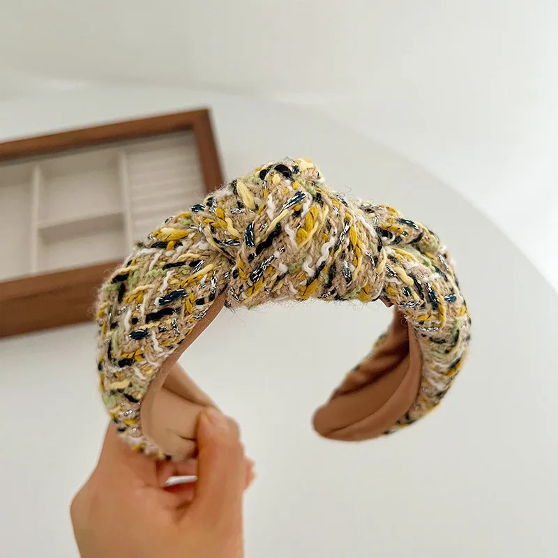Classic Style Dark Coffee Wool Knot In The Middle Headband Milk Coffee - Shop at LoveMi