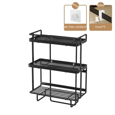 Wall Mounted Punch free Bathroom Rack Three Layer Black - Shop at LoveMi