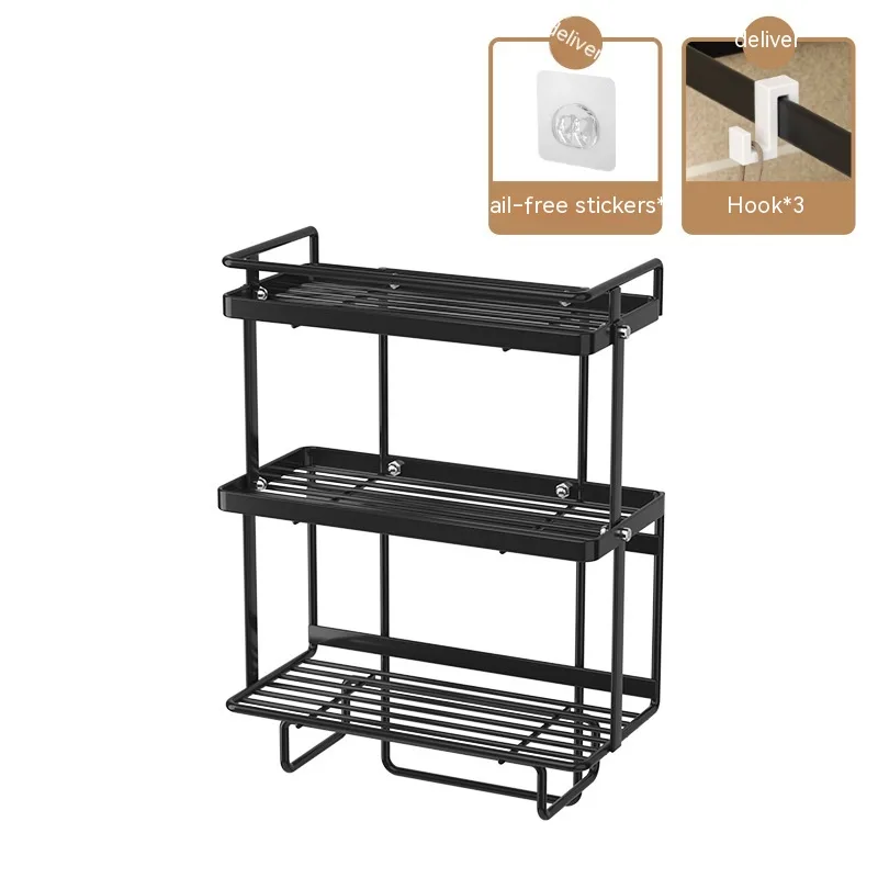 Wall Mounted Punch free Bathroom Rack Three Layer Black - Shop at LoveMi