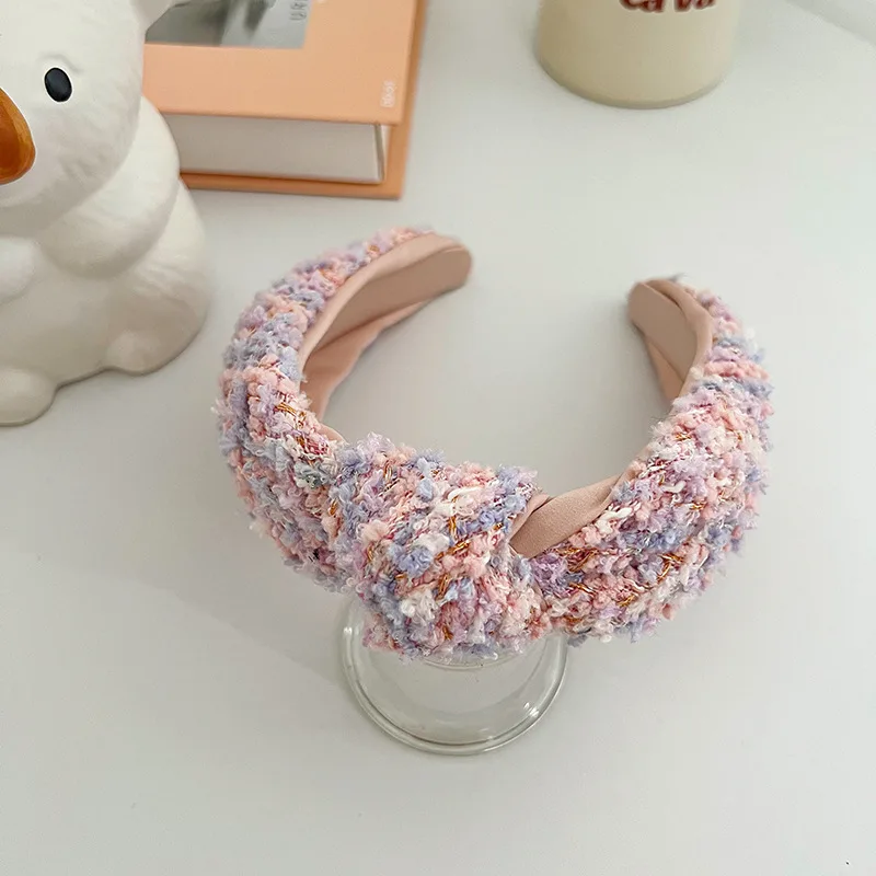 Fashion Retro Korean Type Classic Style Woolen Knotted Headband Pink Purple - Shop at LoveMi