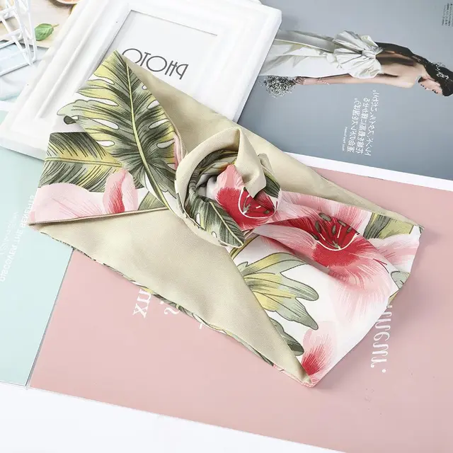 Retro Printed Cross Hair Band Beige Leaf Flower - Shop at LoveMi