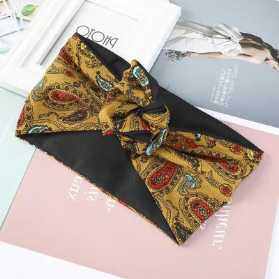 Retro Printed Cross Hair Band Yellow Paisley - Shop at LoveMi