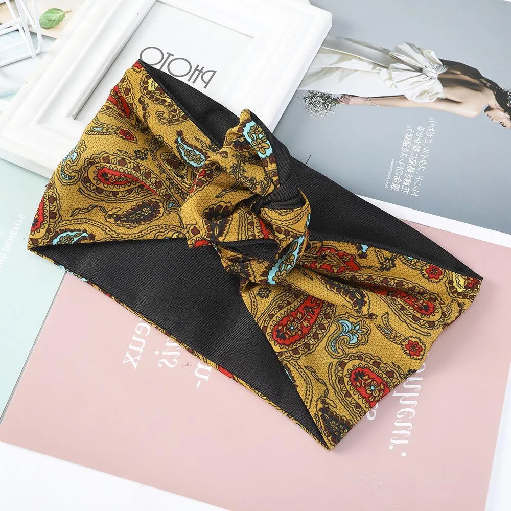 Retro Printed Cross Hair Band Yellow Paisley - Shop at LoveMi