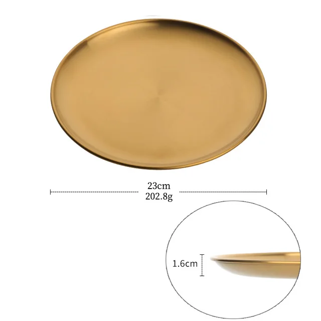 Korean Style Stainless Steel Barbecue Plate Brushed Round Color Fruit Food Plate Tableware Gold - Shop at LoveMi
