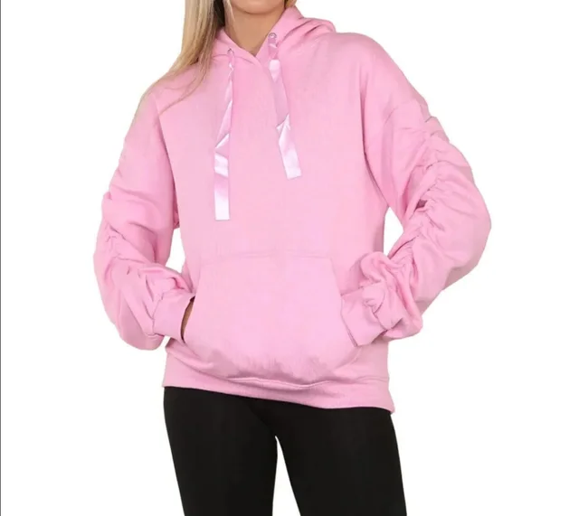 Women's Sweater Lantern Sleeve Design Loose Hooded Pink - Shop at LoveMi
