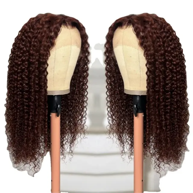 African Long Curly Hair Front Lace Brown Wig 26 Inches - Shop at LoveMi