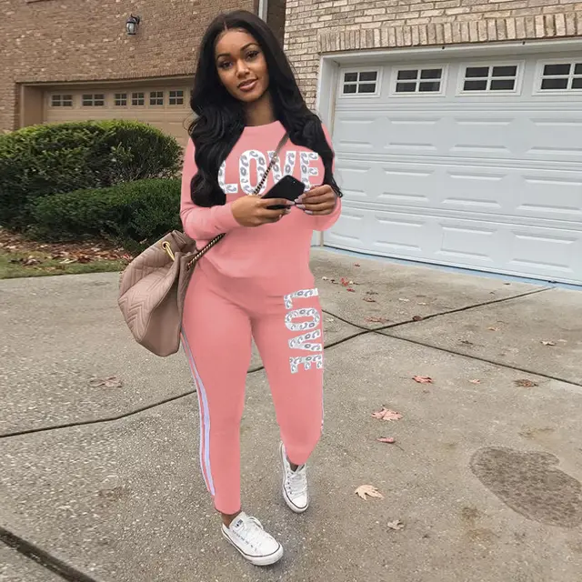 Casual Fashion Letter Printing Sports Suit 5 Pink - Shop at LoveMi
