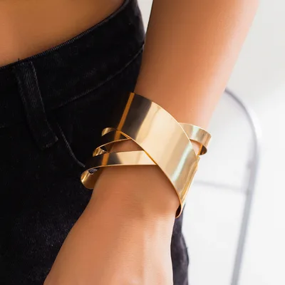 Fashion Design Metal Glossy Surface Bracelet Personality Hollow Out Geometric Cross Bracelet Gold 2233 - Shop at LoveMi