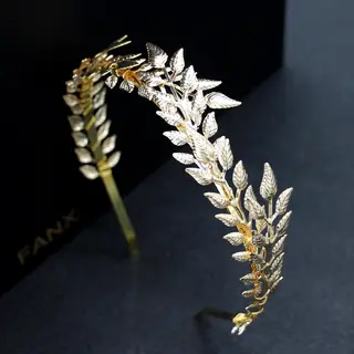 Bridal Golden Leaf Headband Alloy Crown Hair Accessories - Gold