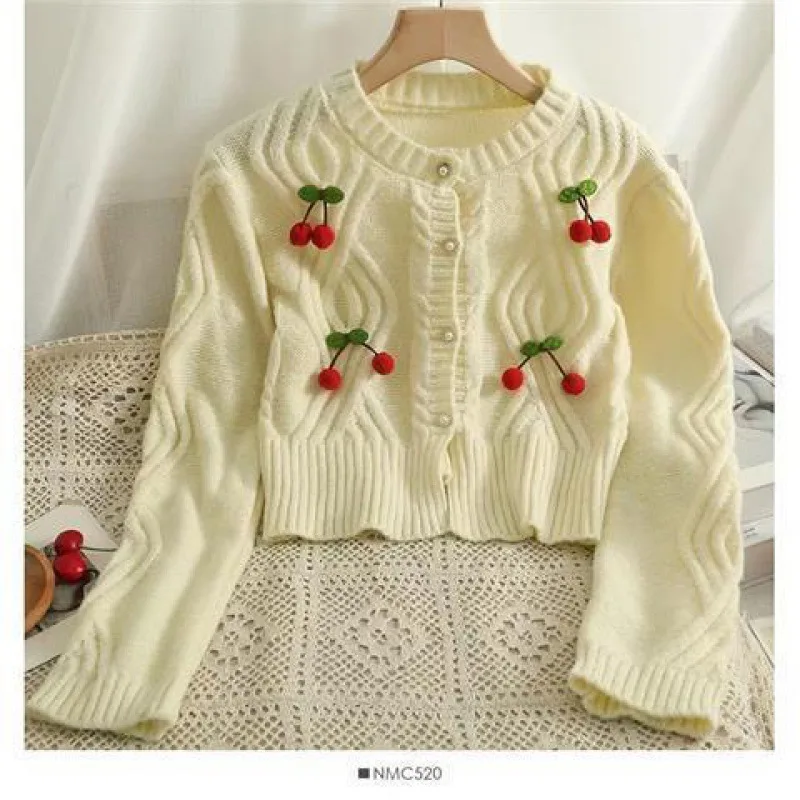 Coat Women's Sweet Loose Short Cable knit Sweater Cardigan White - Shop at LoveMi