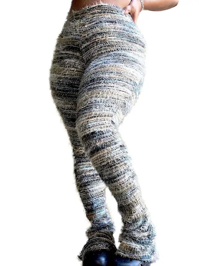 Colorful Stripes Fluffy Personalized Woolen Pants Gray - Shop at LoveMi