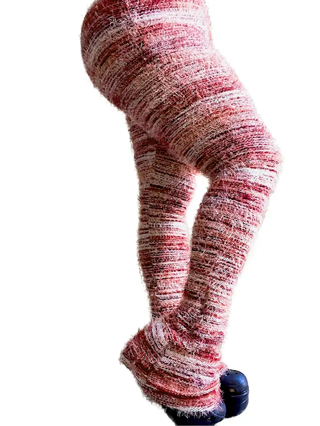 Colorful Stripes Fluffy Personalized Woolen Pants Pink - Shop at LoveMi
