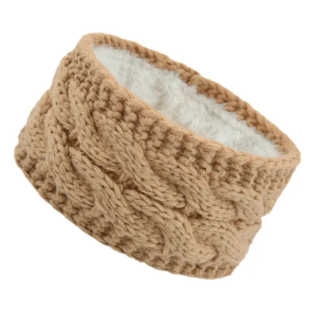 European And American Plus Velvet Knitted Hair Band Wool Color Dot Yarn Headband Variegated Warm Hair Accessories 4 Camel - Shop at LoveMi