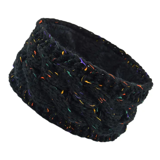 European And American Plus Velvet Knitted Hair Band Wool Color Dot Yarn Headband Variegated Warm Hair Accessories 9 Black Colorful Thread - Shop at LoveMi